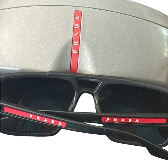 PRADA LINEA ROSSA sunglasses dark grey mirror blue/red black rubber unisex 59W - Picture 11 of 16